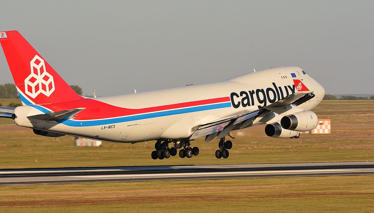 A Cargolux cargo airplane landing