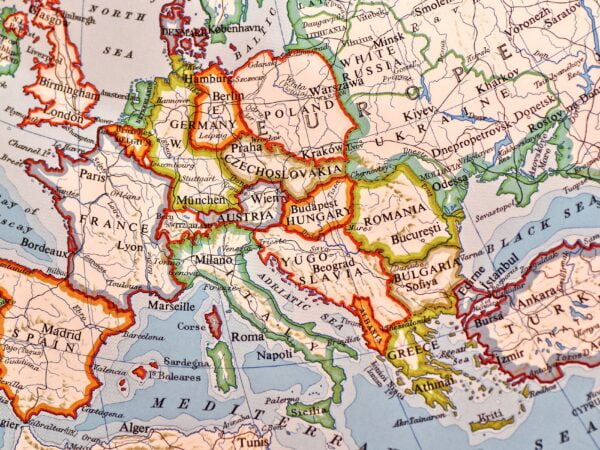 A photo of a map of Europe